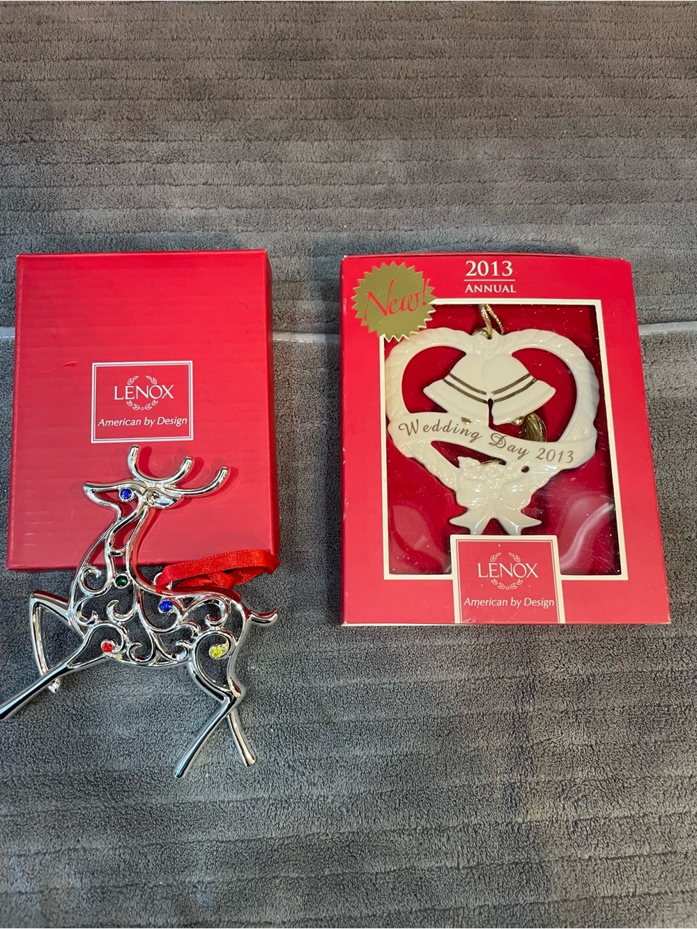 Lenox Reindeer Christmas Ornament And Wedding Day X2